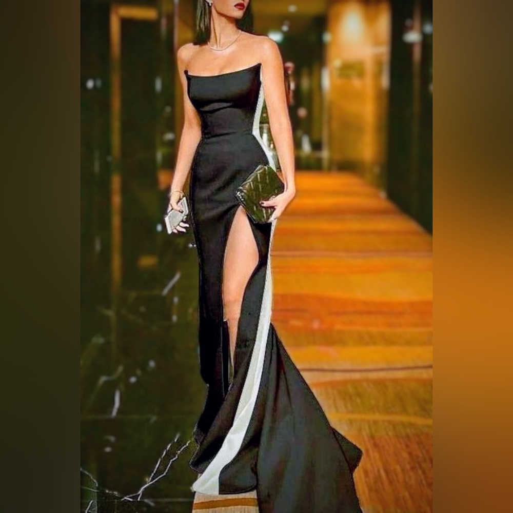 Sophisticated Strapless Black and White Dress